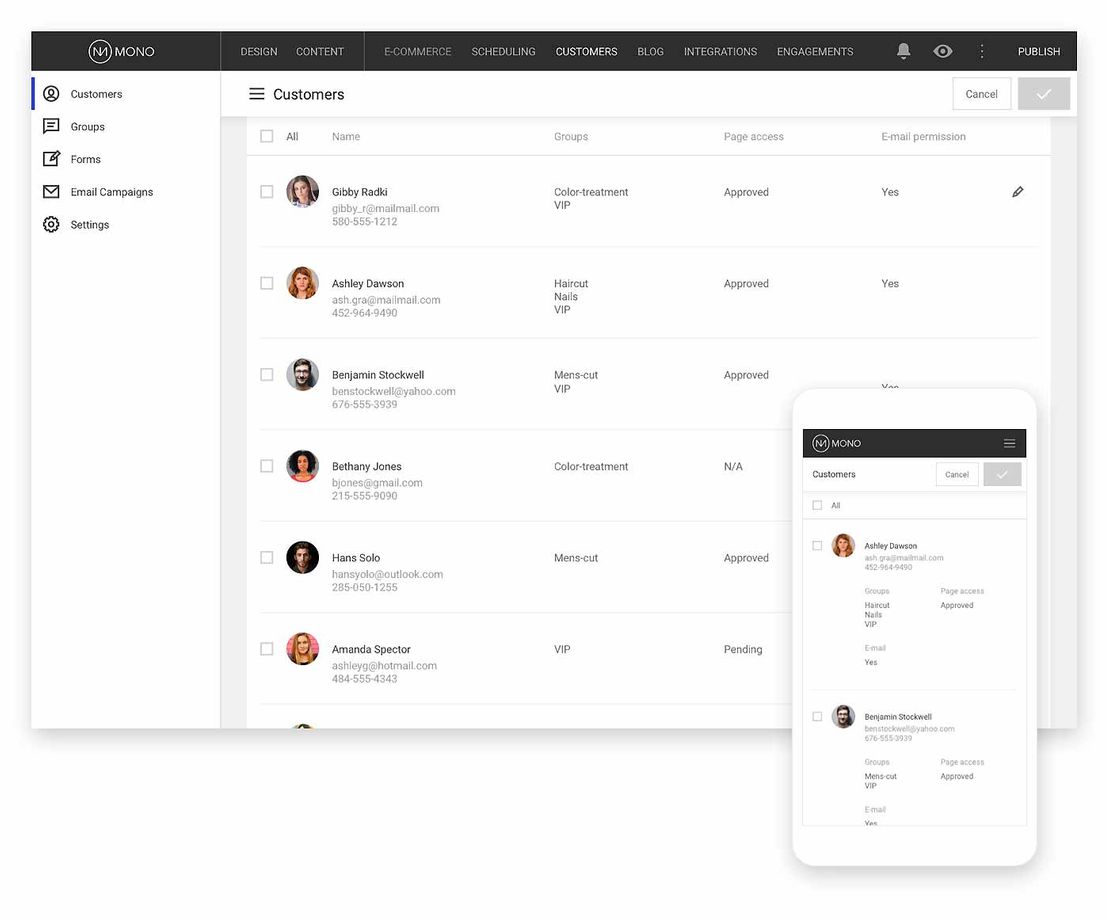 A view of Mono Customers shows a list of customers.